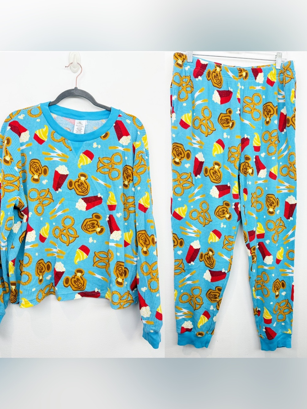 Disney Parks waffle Knit Breakfast Pajama Set Blue Size XL